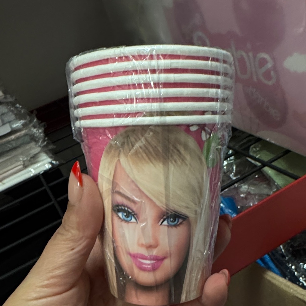 Barbie Pink Party Cups with Character Design